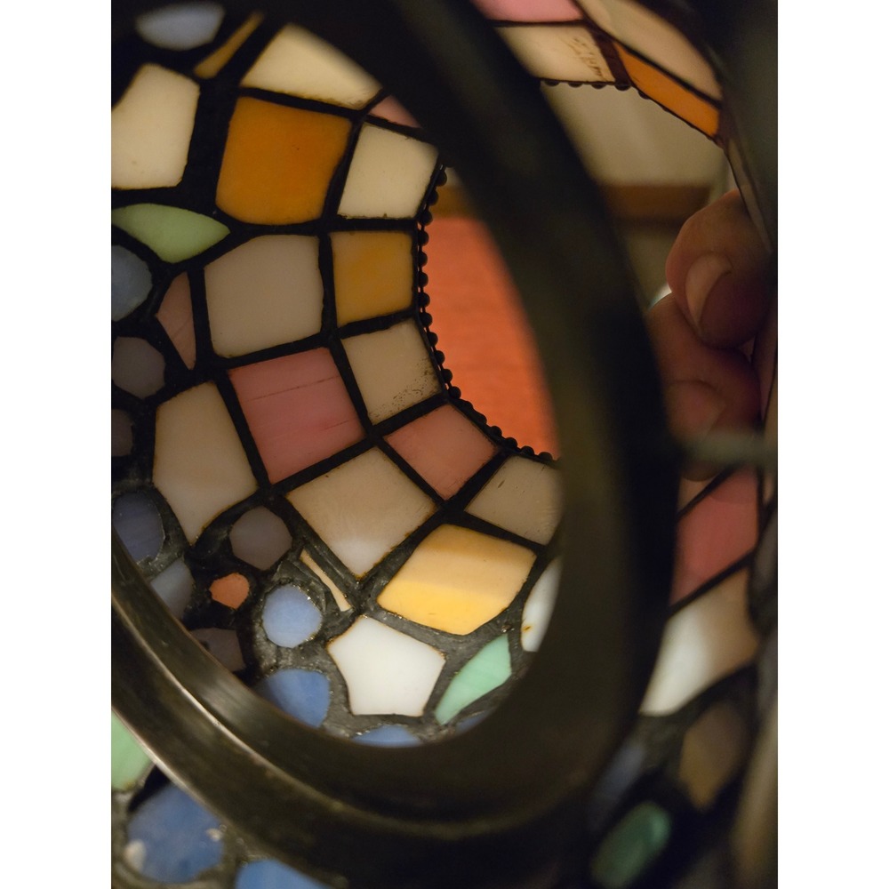 Vintage Stained Glass Lamp Shade Floral Pastel Mosaic Leaded Glass Small Shade - Picture 9 of 12